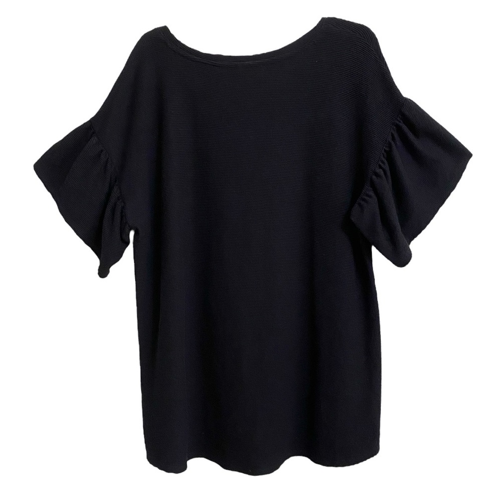 EVRI Women's Black Ribbed Ruffle Sleeve Top 1X - Picture 2 of 6